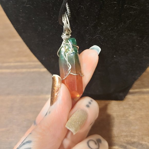 Wire Wrapped Aura Dipped Quartz Point Pendant - Picture 5 of 5
